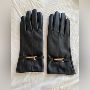 Ladies Black Leather Suede Winter Gloves